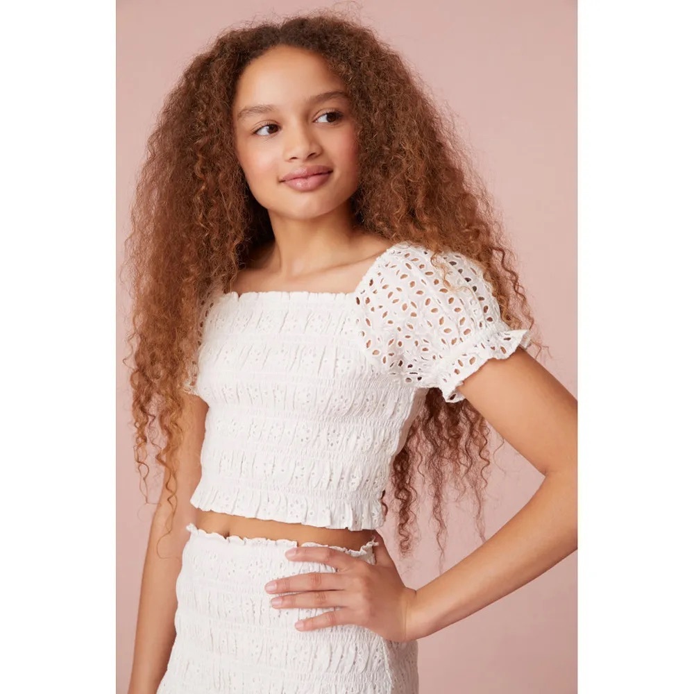 Loveshackfancy girls Remina smocked top in white size 10